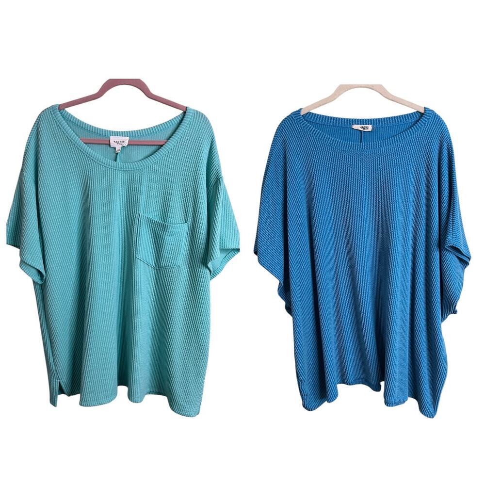 Blumin/ Andree by Unit Ribbed blue green tops, size 2X, Bundle (2) pieces